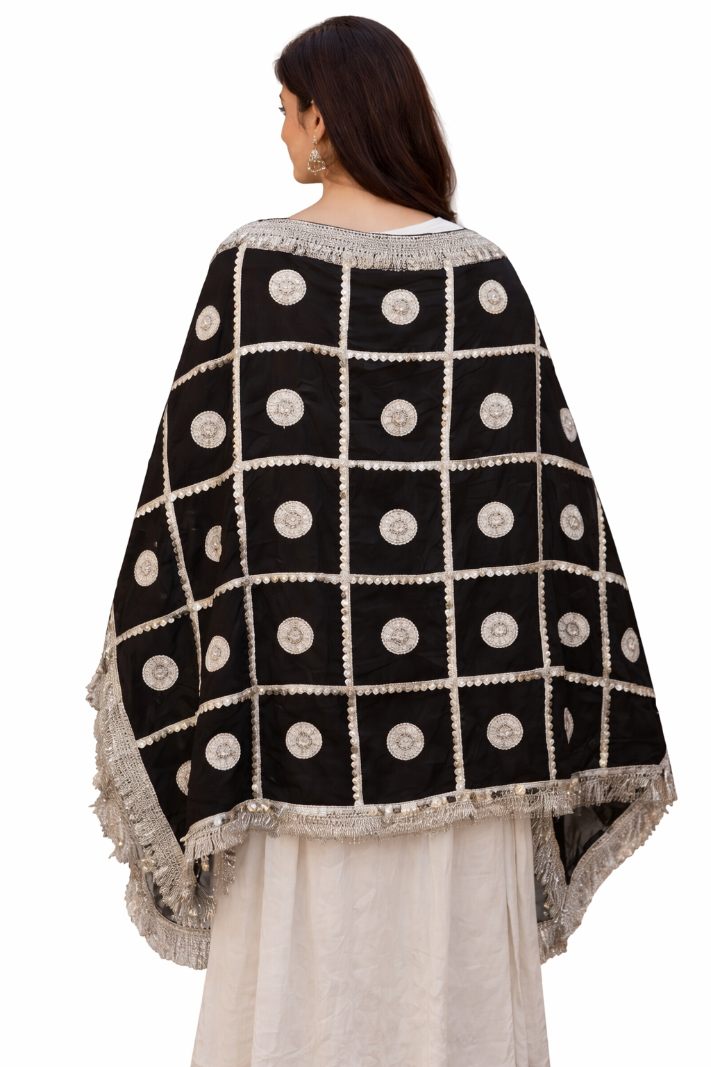 Daman Dupatta in Black with Silver Lace