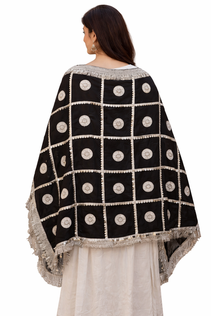 Daman Dupatta in Black with Silver Lace