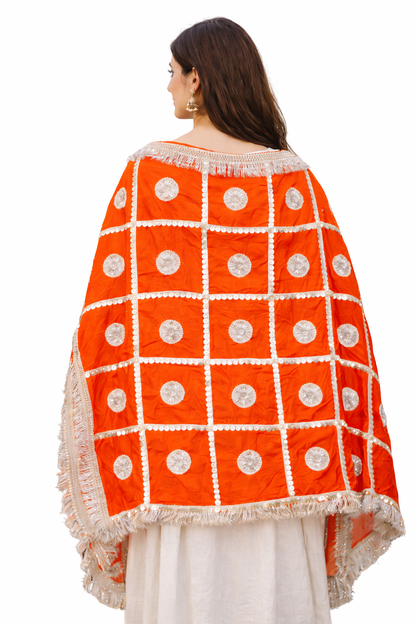 Daman Dupatta in Red with Silver Lace