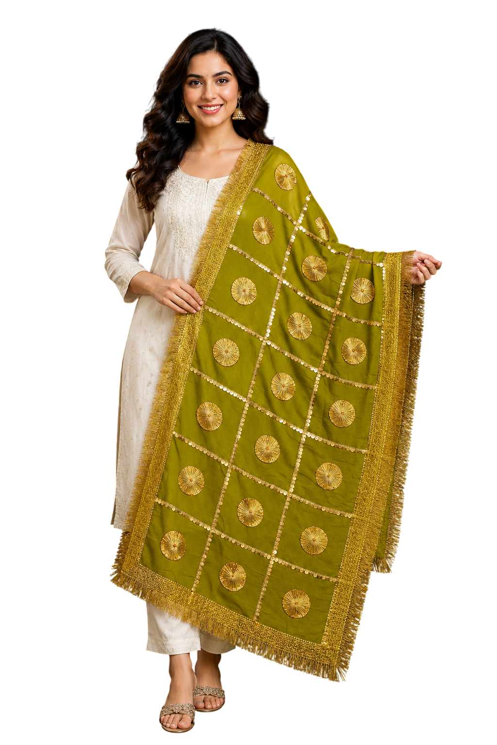 Daman Dupatta in Olive