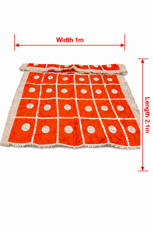 Daman Dupatta in Red with Silver Lace