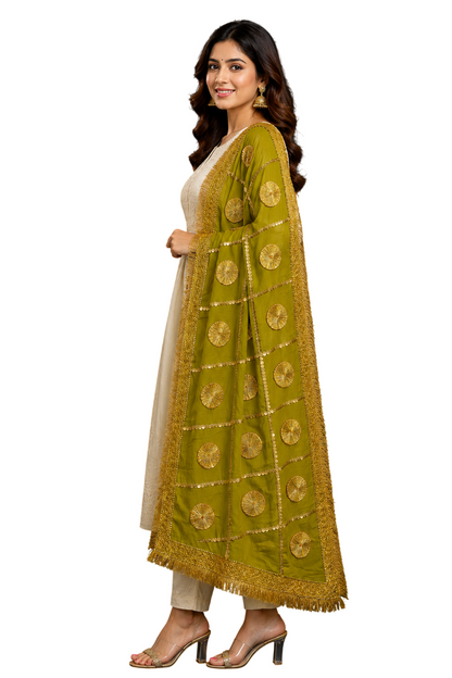 Daman Dupatta in Olive