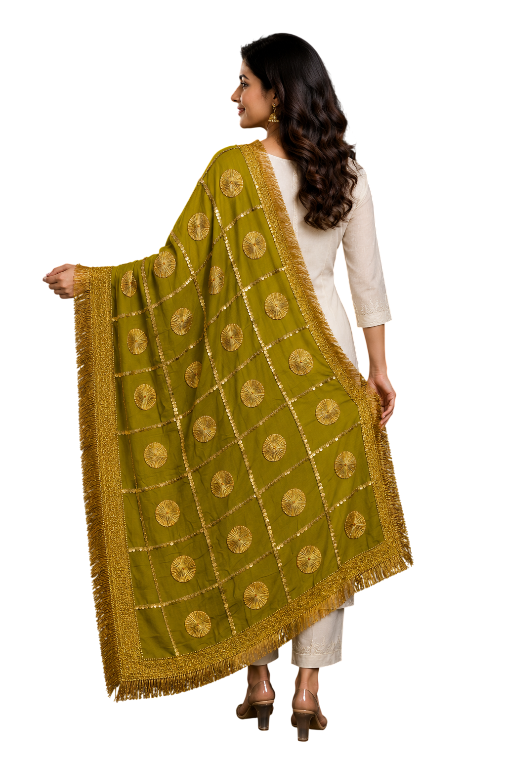 Daman Dupatta in Olive