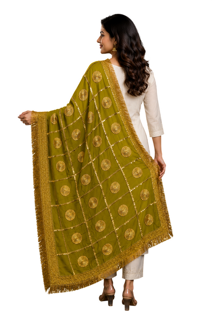 Daman Dupatta in Olive