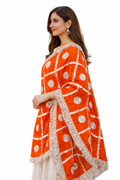 Daman Dupatta in Red with Silver Lace